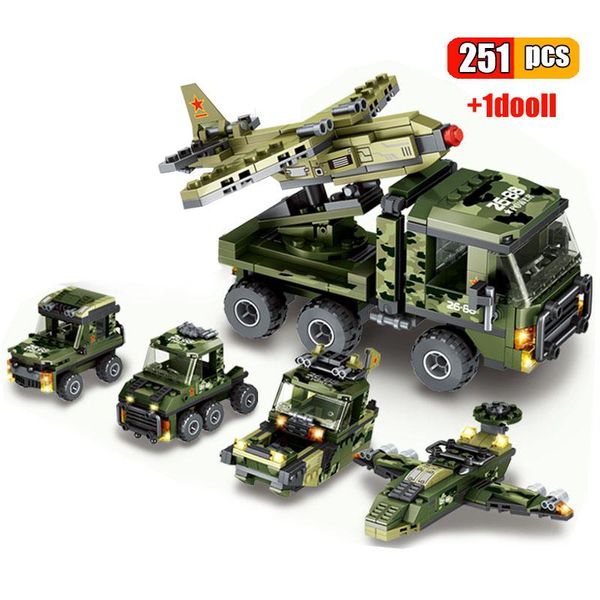 

251pcs uavs transport vehicle building blocks 1 to 4 military truck airplane car army vehicle weapon model educational toys jllghc ly_bags