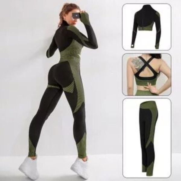 

bra autumn and winter fitness seamless pants tight exercise long sleeve peach hip curling yoga suit for women, Gray