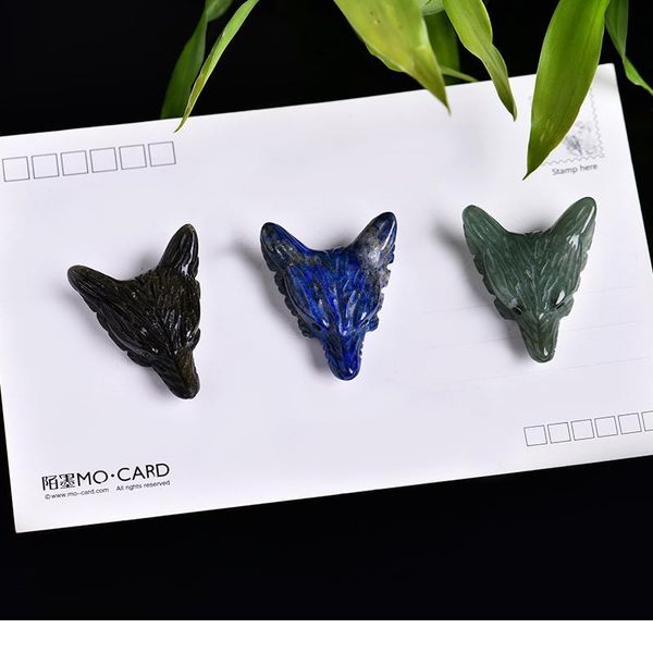 

1pcs fashion natural crystal carved wolf head pendant rose quartz fluorite amethyst natural mineral pendant jewelry qylsww, Black