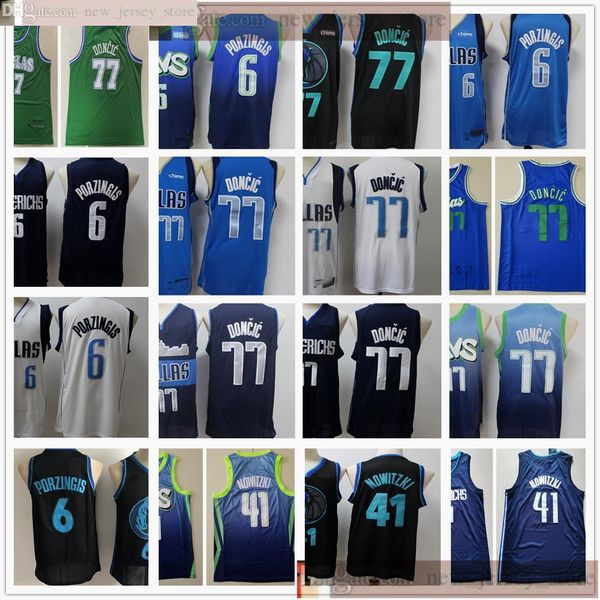 

2020 basketball luka dirk 77 doncic 41 nowitzki jerseys kristaps stitched 6 porzingis jerseys blue white city shorts, Black;red