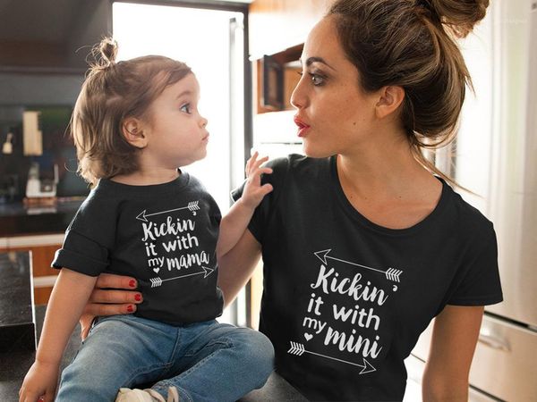 

family matching outfits kickin' it with my mini and mama mommy me outfit mother daughter son tshirt summer short sleeve black tee1, Blue