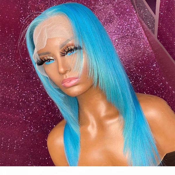 

light blue 13x4 lace front wigs malaysian remy hair wig for women pre plucked glueless full lace bob wigs, Black;brown