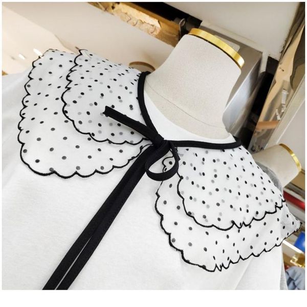 

women girl lace fake collar polka dots floral round neck detachable half shirt wo qylyhw, Blue;red