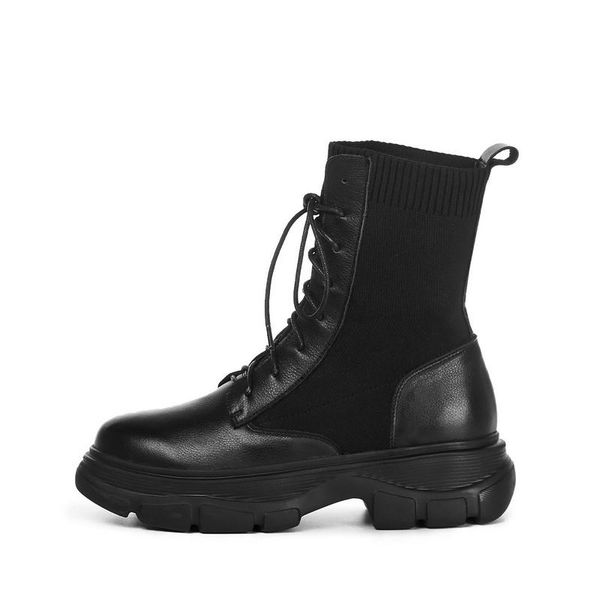 

boots sklfgxzy 2021 autumn winter genuine leather women's lace-up sporty woman's fashion shoes, Black