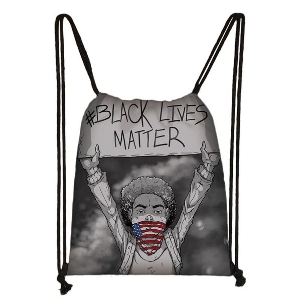 

black life mittion print drawstring bag afro черные женщины человек рюкзак подросток мальчики девочки хранение сумки детские холст путешеств