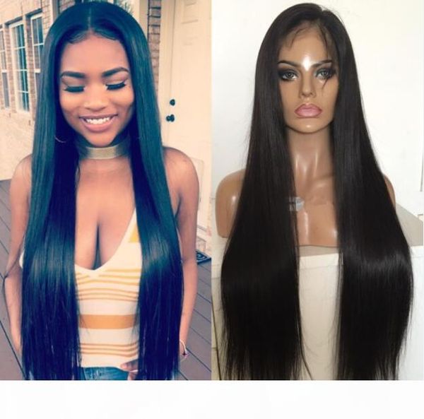 

celebrity wig lace front wigs silky straight natural color 10a grade european virgin human hair full lace wigs for black women ing, Black;brown