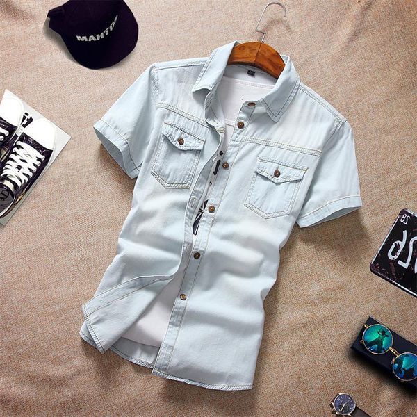 

designer man's summer casual jeans shirt short sleeve jean shirt black friday 2021 deals, Tan;black