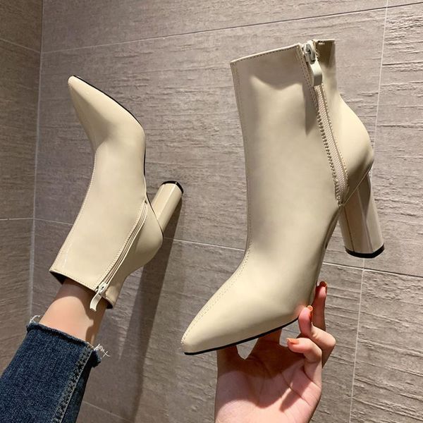 

european pointed toe boots thick heel fashiona zipper boots women1, Black