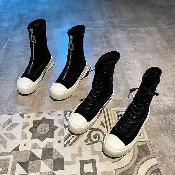 

women in short boots 2021 spring and autumn new net red fashion muffin thick bottom anti-skid martin motorcycle thin trend, Black