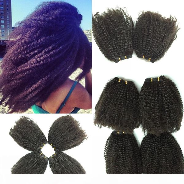 

human hair weaving curly brazilian afro kinky curly 4pcs bundles unprocessed jerry curl human virgin hair weave weave fast delivery, Black