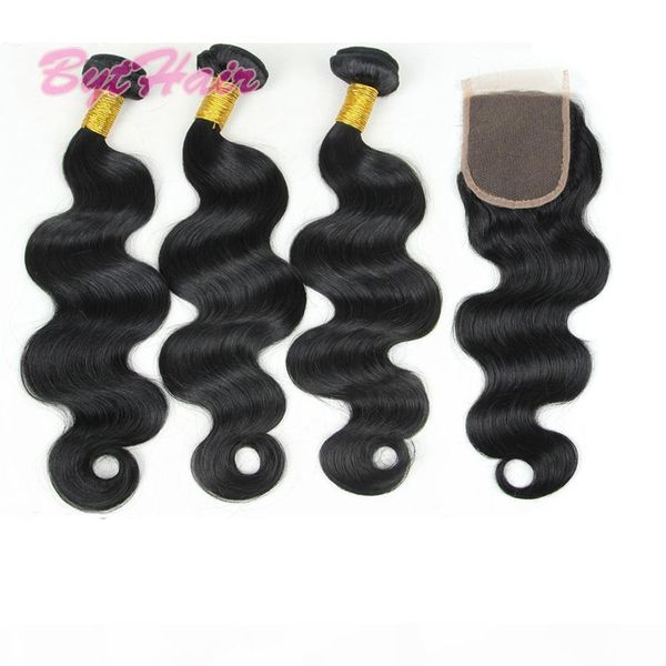 

bythair human hair weaves bundles unprocessed brazillian peruvian indian malaysian virgin human hair body wave hair extensions with closures, Black;brown