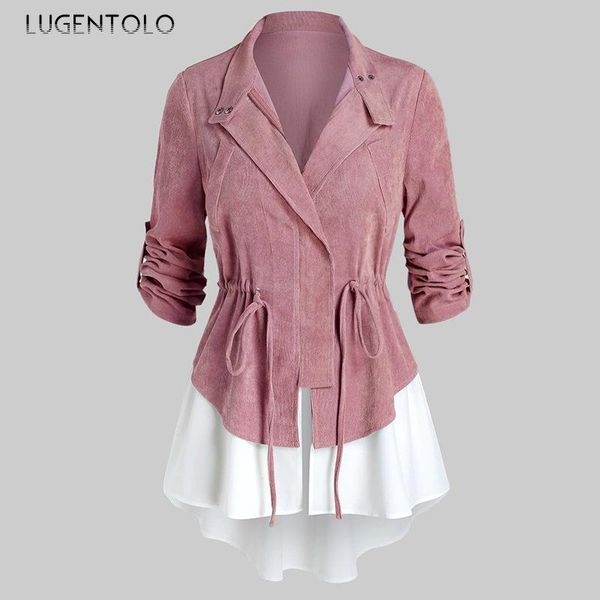 

blazer women large size spring autumn long sleeve cardigan suits solid drawstring female ladies casual blazers lugentolo, White;black