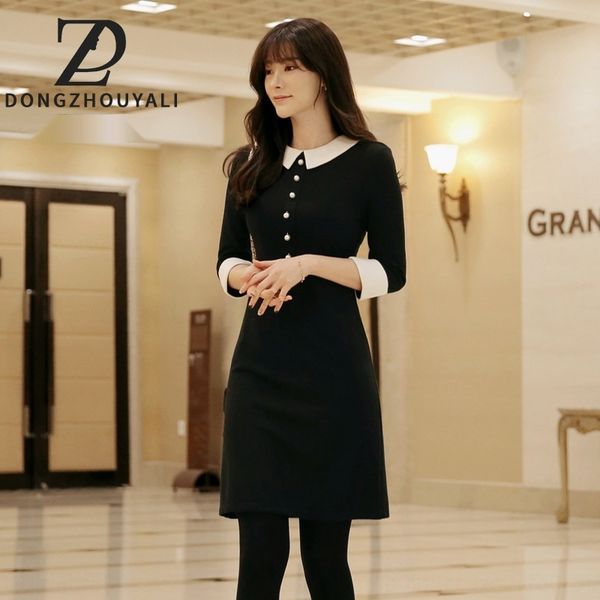 

autumn doll perfume short skirt perfume dress women's long style temperament 2019 new baby collar 7 4 sleeve black skirt small fragranc, Black;gray