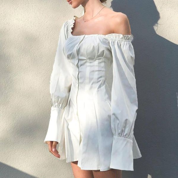 

2018 autumn long sleeve white tunic women blouse square collar vintage solid long shirt female off shoulder winter 1