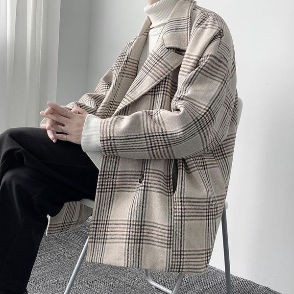 

men's trench coats casual loose autumn korean style harajuku long sleeve slim cardigan oversized moda hombre clothing db60fy, Tan;black