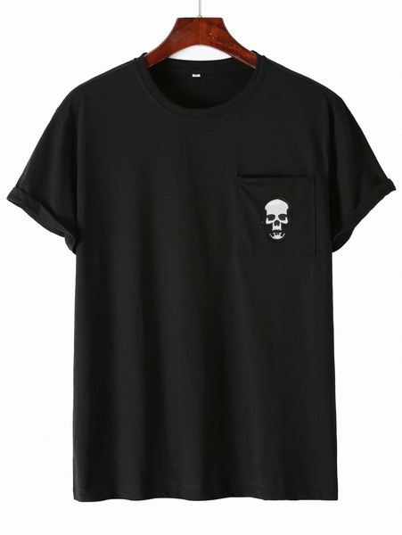 

romwe guys skull patched pocket tee 69yq#, White;black