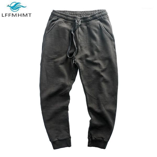 

men's pants winter fashion men solid color elastic waist thick fleece trouser 420g heavyweight cotton casual sweatpants male1, Black