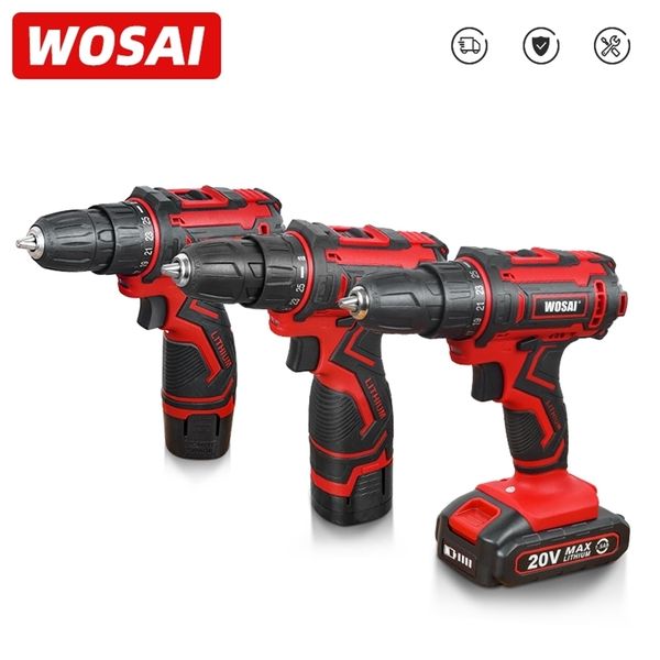 Wosai 12v 16v 20v broca sem fio chave de fenda elétrica mini driver de energia sem fio DC bateria de íon de lítio 3/8-inch 201225