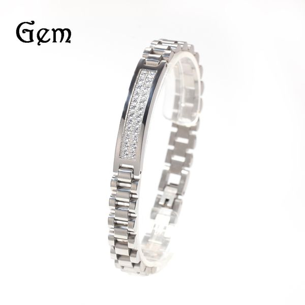 

stainless steel zircon bracelet hip hop trendsetter punk motorcycle men's bracelet, Silver