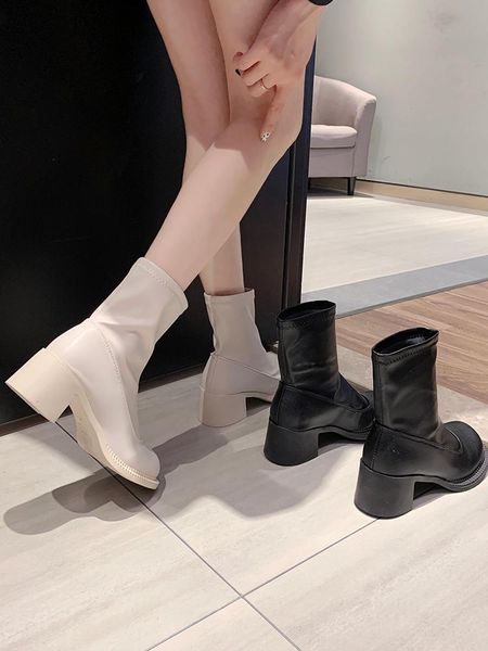 

women's boots autumn booties woman 2020 high heels luxury designer clogs platform shoes boots-women round toe stiletto, Black