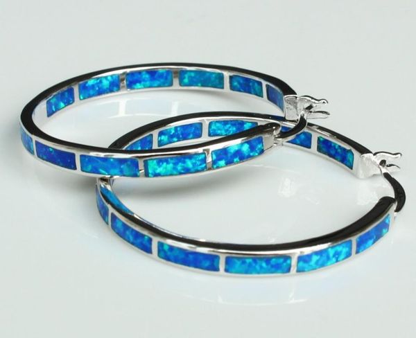 

hoop & huggie big blue / white fire opal earrings for women 32 mm diameter, Golden;silver