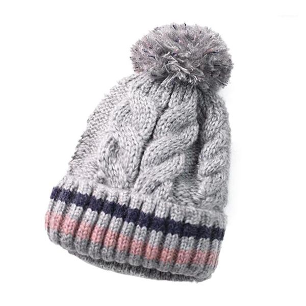 

Women Plus Velvet Padded Hat Knitted Wool Stripes Simple Fashion Skullies Beanie Hat Autumn Winter Couples Sisters Gifts Warm1, Blue;gray