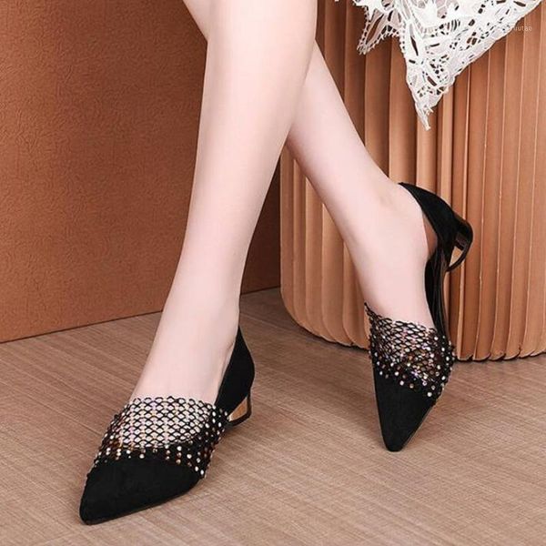 

2020 shoes woman summer fashion lace dress shoes womens high heels sandals square heeled pumps ladies a5991, Black