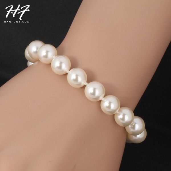 

h208 h209 white imitation pearl charm bracelet jewelry austrian crystals ale, Black