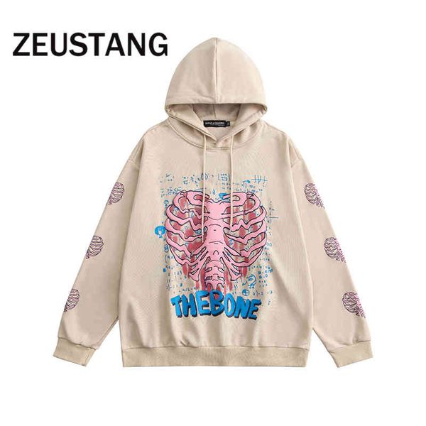 

zeustang fashion hoodies streetweear hip hop animal bones print full sleeve hooded sweatshirts harajuku pullover loose, Blue;black
