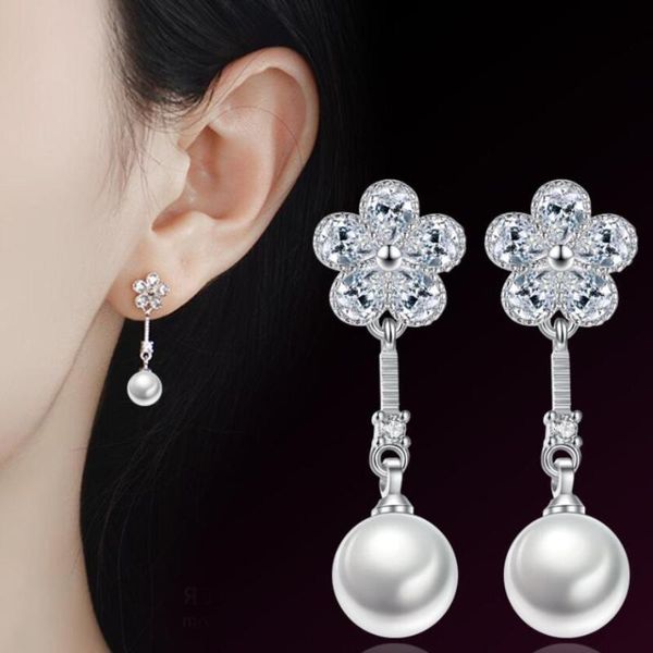 

fashion zircon plum pearl earrings ladies, Golden;silver