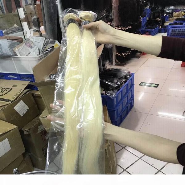 

russian blonde 613 human hairs virgin unprocessed straight 3pcs lot big new year sale, Black