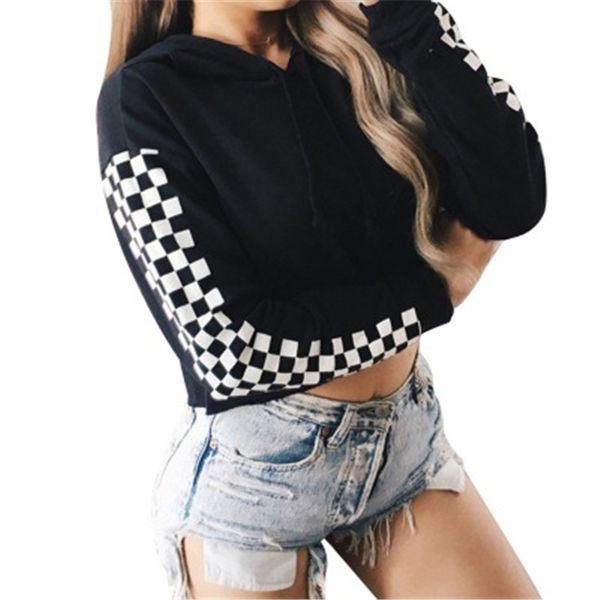 

ladies navel short hoodies fashion trend long sleeve printing hooded designer female autumn casual loose pullover hoodies, Black