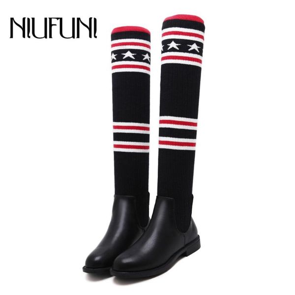 

niufuni socks boots women over the knee boots autumn winter knitted shoes elastic slim long thigh black