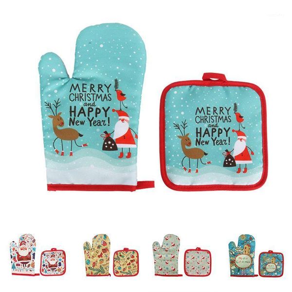 

mats & pads 1set microwave insulation mat christmas fashion cute cartoon print pad oven mitts anti- gloves home decoration kitchen tools1