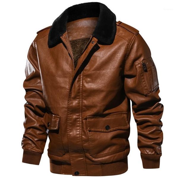 

men winter warm thick pu jacket bomber leather jacket velvet male faux motorcycle jackets male retro fur coats size:s-2xl1, Black