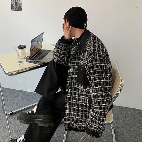 

new 2021 men's fall thin plaid embroidered jacket young clothes 8a6s, Black;brown