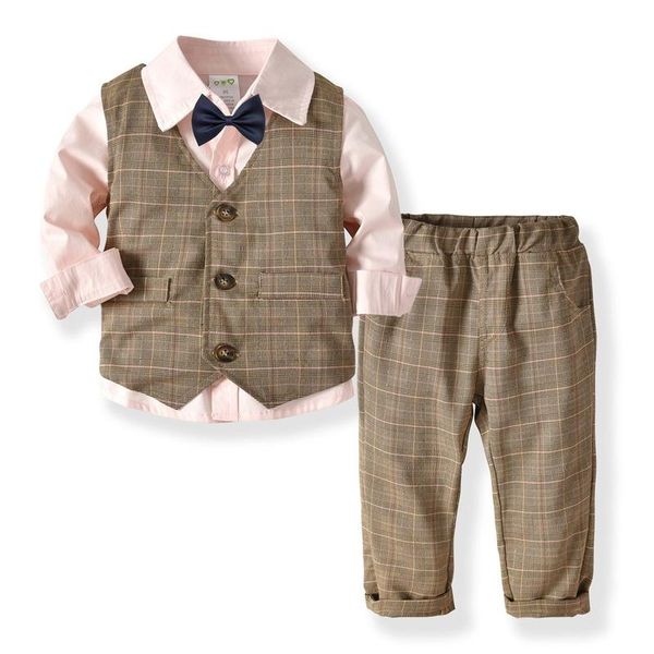 

clothing sets toddler children's clothes set gentleman style boy costume shirt pants kids wedding school student dress, White