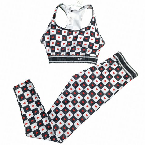

fashion plaid sports outfit womens breathable yoga bra quick drying gym tracksuit elastic waist running pants, White;red