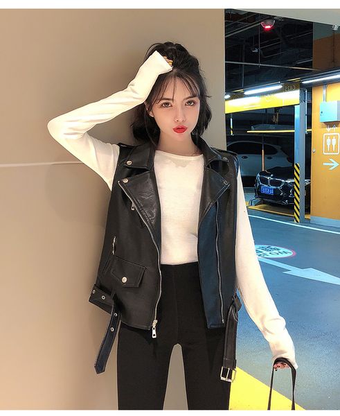 

woman slim fit varsity jackets genuine leather sleeveless jacket