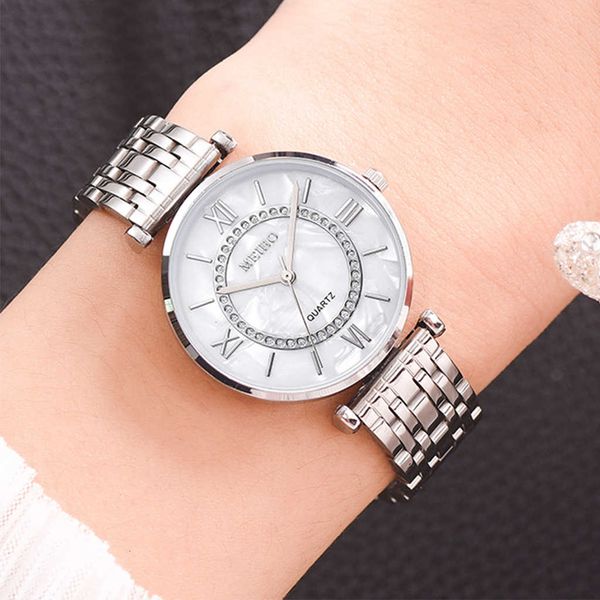 

ladies gold quartz watch fashion simple watch elegant design classic dial alloy steel belt womens watch, Silver