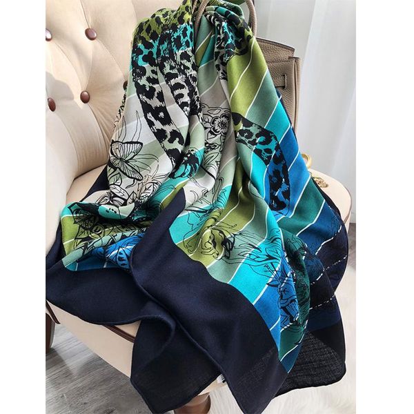 

30% silk 70% cashmere scarf women cool green large square scarf autumn winter korean lady shawl beach travel office, Blue;gray