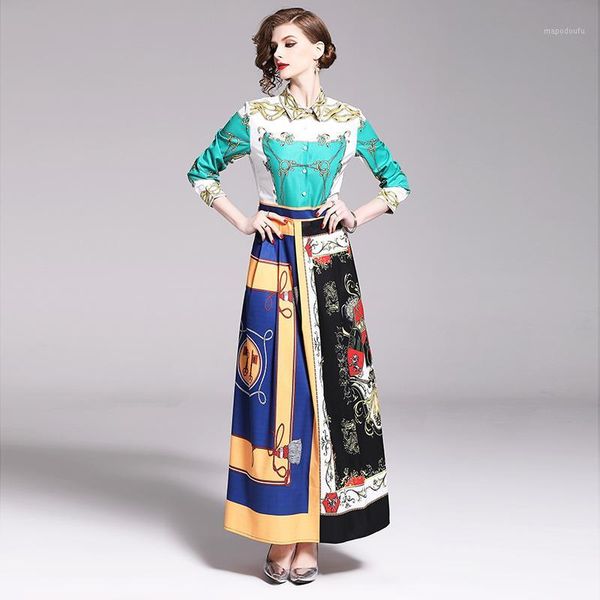 

fashion runway contrast color patchwork maxi dresses 2019 autumn women's wrist sleeve vintage printed elegant party long dress1, Black;gray