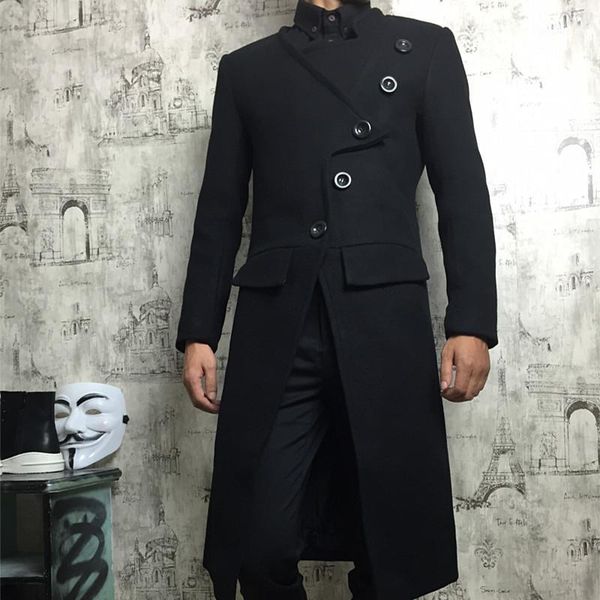 

m-3xlnew customized young men's winter thick mid-length personality woolen coat over-the-knee woolen trench coat.1, Black