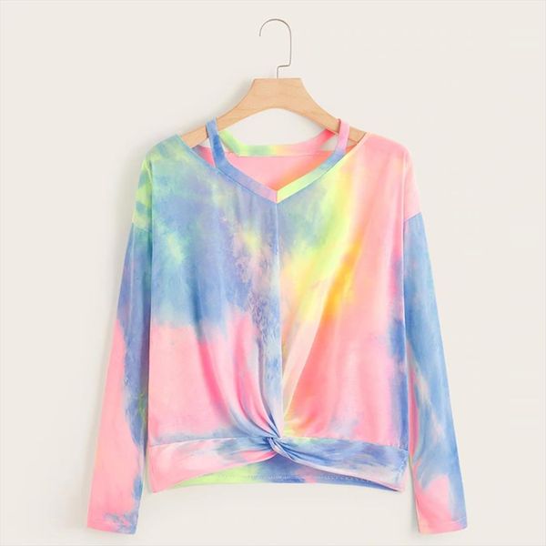 

hollow t shirt women gradient contrast color printed long sleeve t shirt women shirt femme camiseta mujer tshirt, White