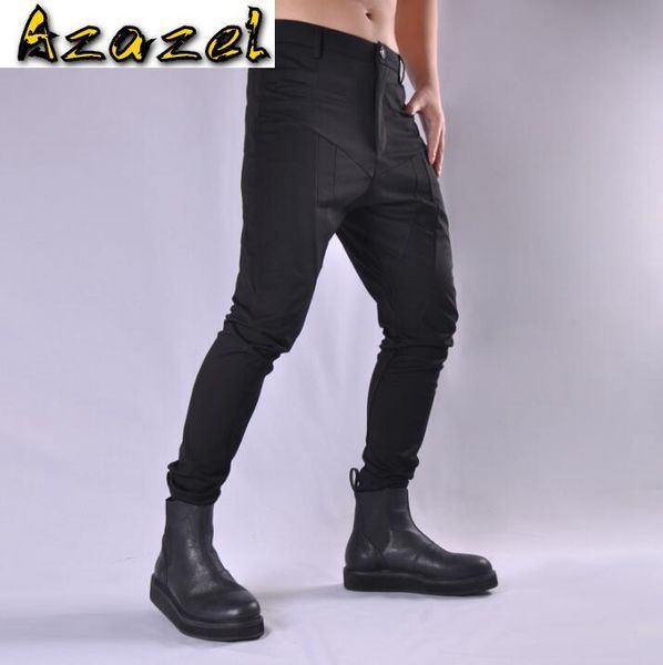 

quality korean personality hair stylist black pencil pants men slim trousers casual harem pants male elastic black cotton