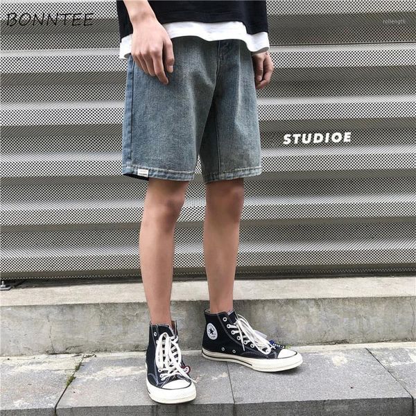 

men jeans solid knee-length plus size 3xl loose fashion chic retro leisure denim trousers korean style mens summer ins bf simple1, Blue
