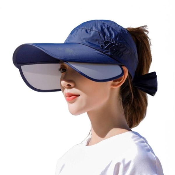 

wide brim hats womens sun protection empty sunhat cap with retractable visor anti-ultraviolet beach hat uv sports, Blue;gray