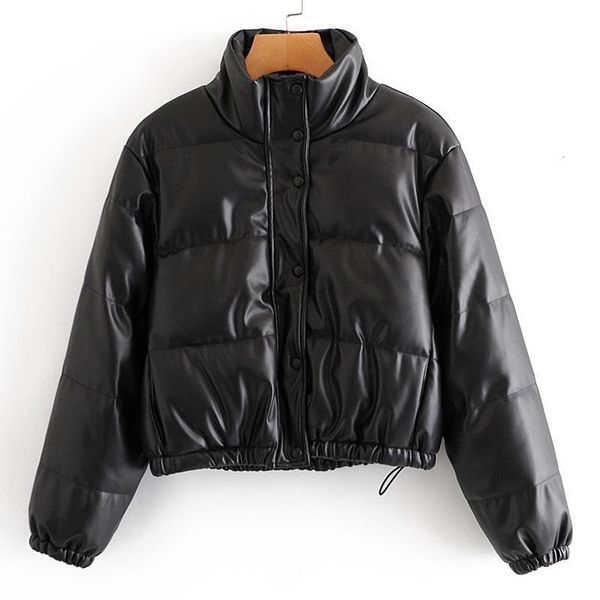 

rr winter thick stand collar parkas women fashion black coats women elegant pu leather short cotton jackets female ladies hn