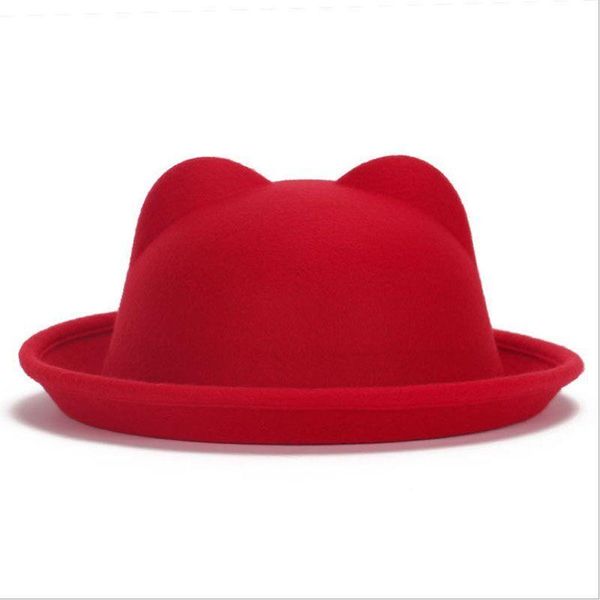 

2017 новая осень-зима мода шерсть войлок женская fedoras шляпы ретро урожай cat ear животных cap не деформируется фетровых caps для женщин s, Black;white