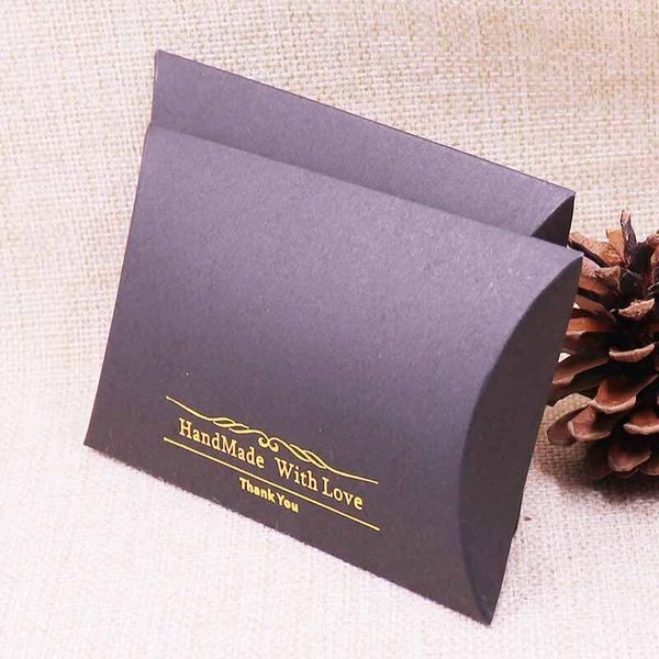 

50pcs 12.5x8x20mm diy black pillow box wedding favour gift box baby shower packing box handmade with love thank you gift boxes wmtwby